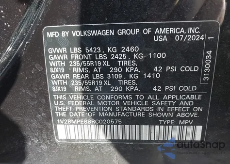 2024 Volkswagen Id.4 Standard из США, поврежденный, VIN 1V2BMPE88RC020575